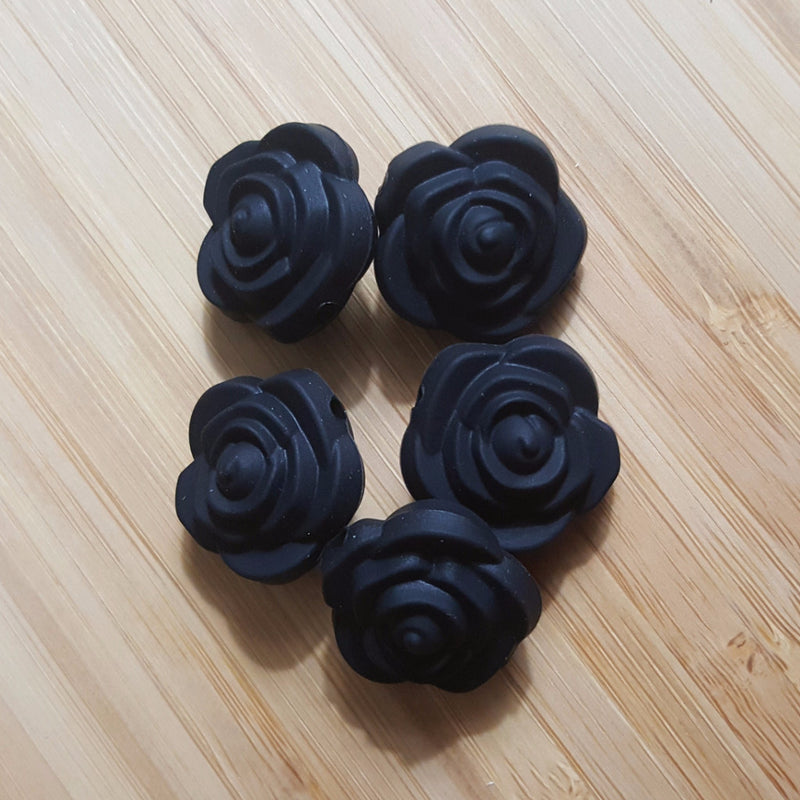 Black Silicone Rose Flower Beads