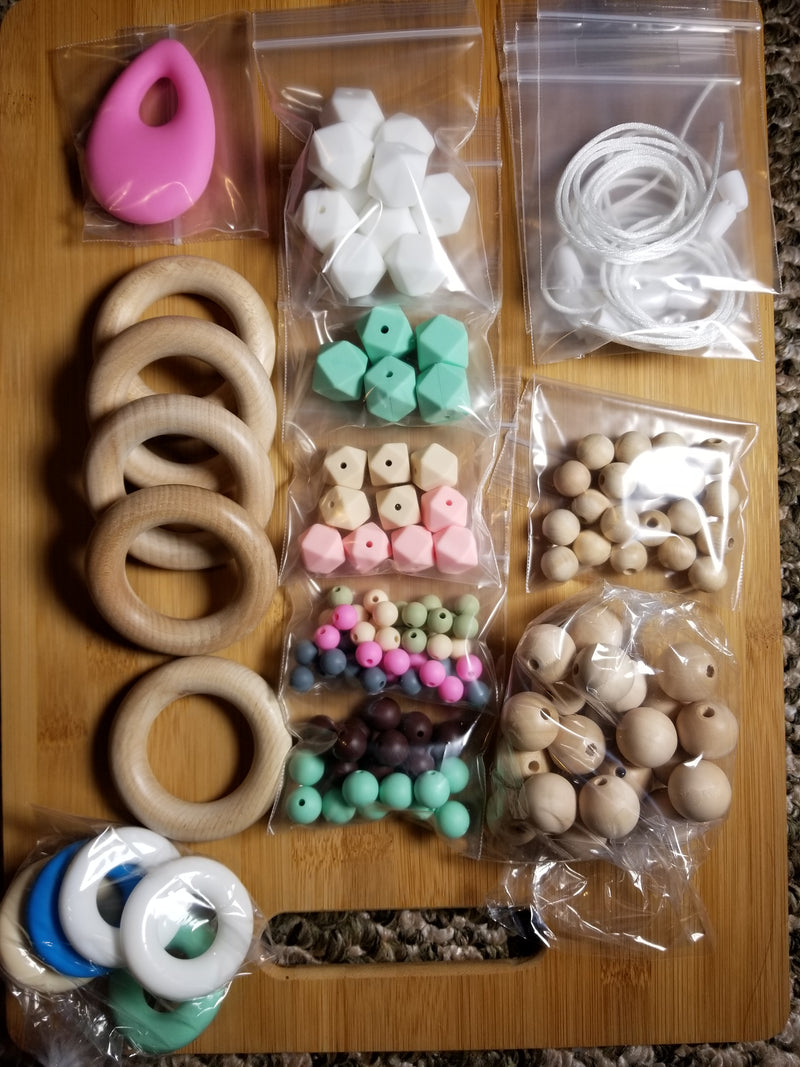 diy homemade nursing teething necklace kit with silicone and wooden beads usa american