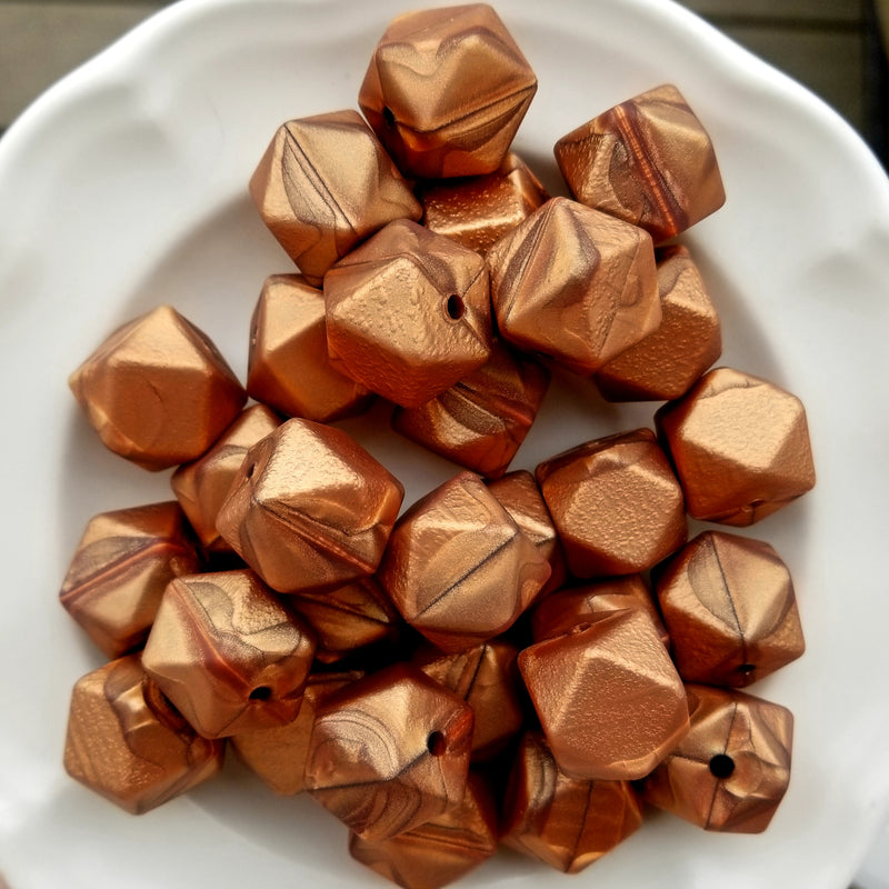 Metallic Bronze Silicone Hexagon Beads