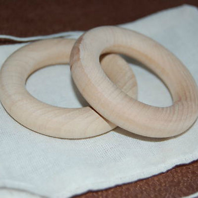set of 2 raw organic natural maple wooden teething rings