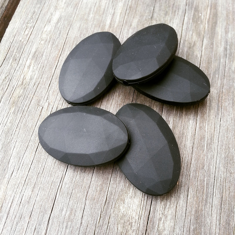 Black Silicone Flat Oval Beads