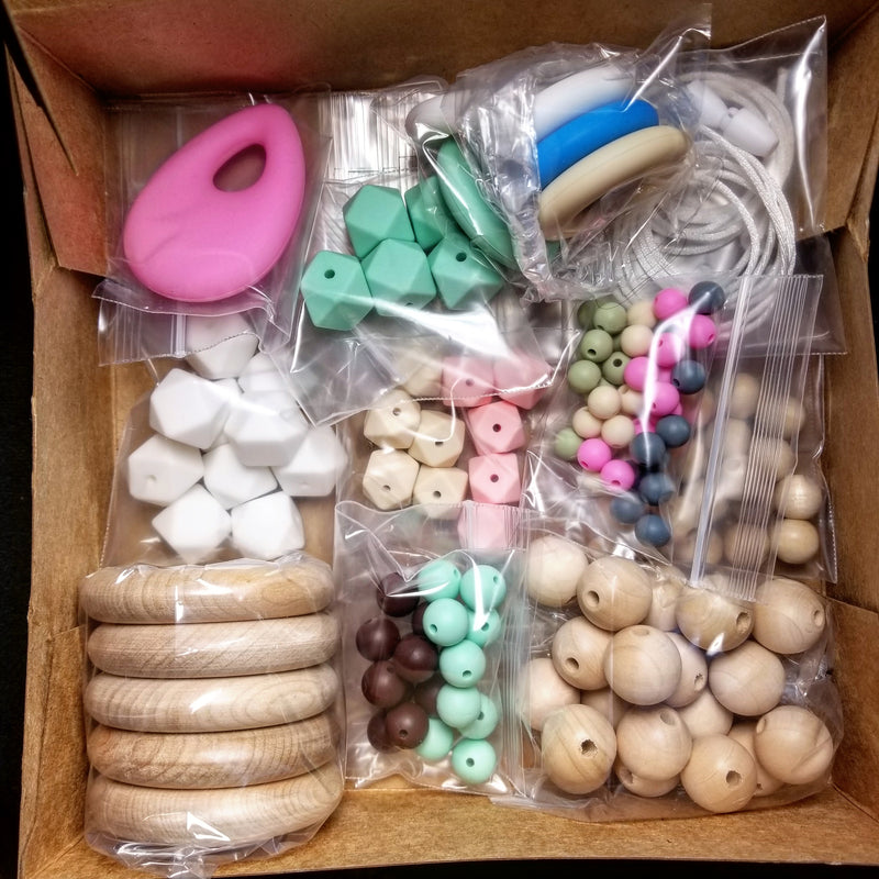 diy homemade nursing teething necklace kit with silicone and wooden beads usa american