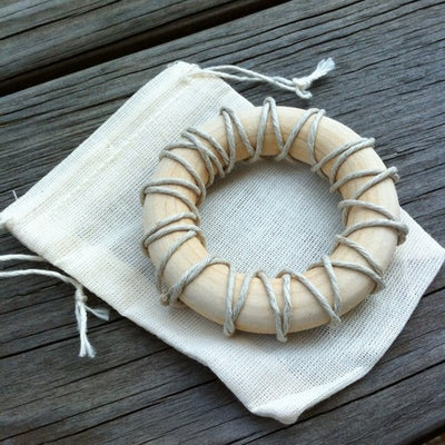 natural hemp laced maple wood baby teething ring