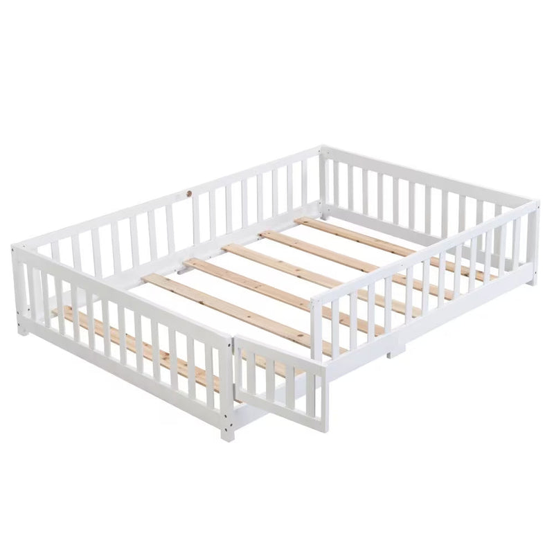 Twin Size Floor Bed With Door,Solid Wood Platform Bed Frame