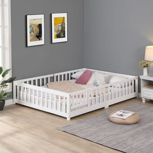 Twin Size Floor Bed With Door,Solid Wood Platform Bed Frame