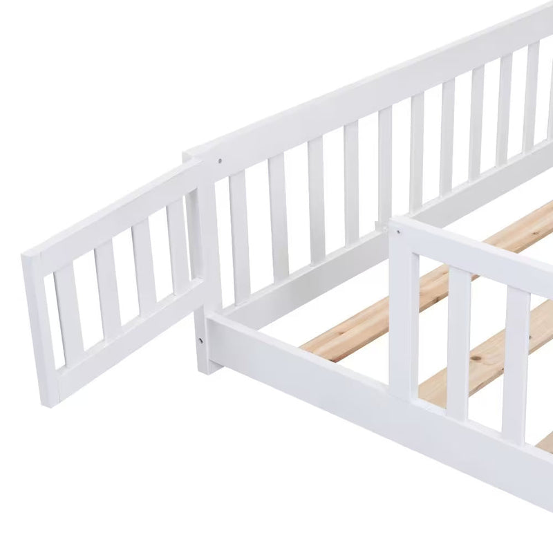 Twin Size Floor Bed With Door,Solid Wood Platform Bed Frame
