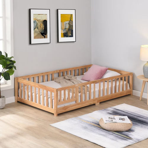 Twin Size Floor Bed With Door,Solid Wood Platform Bed Frame