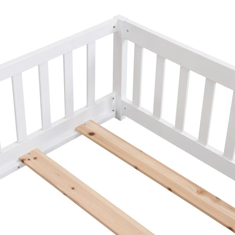 Twin Size Floor Bed With Door,Solid Wood Platform Bed Frame