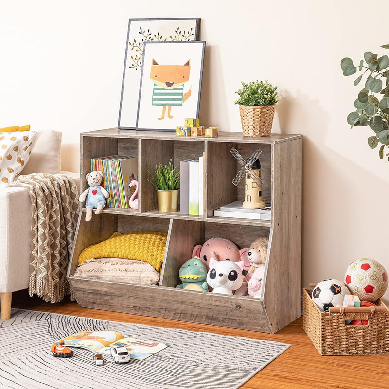 Kids Bookshelf, Bookcase Footboard, Toy Storage Cubby, Children&