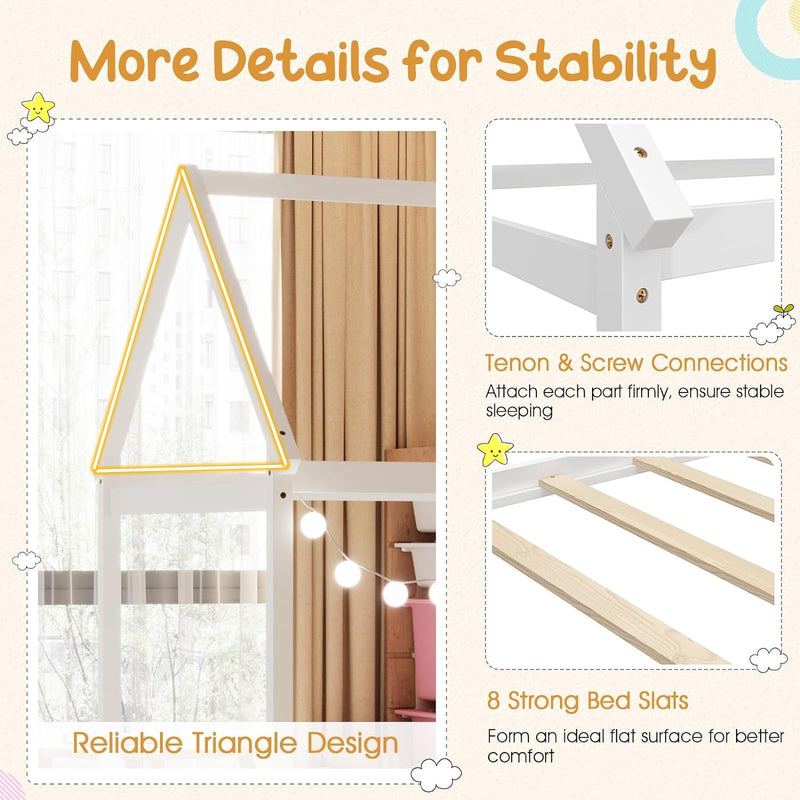 Twin House Bed with Roof Canopy, Montessori