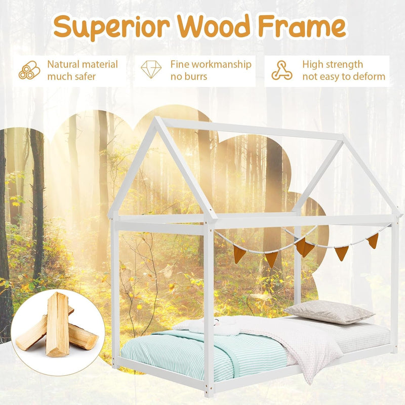 Twin House Bed with Roof Canopy, Montessori