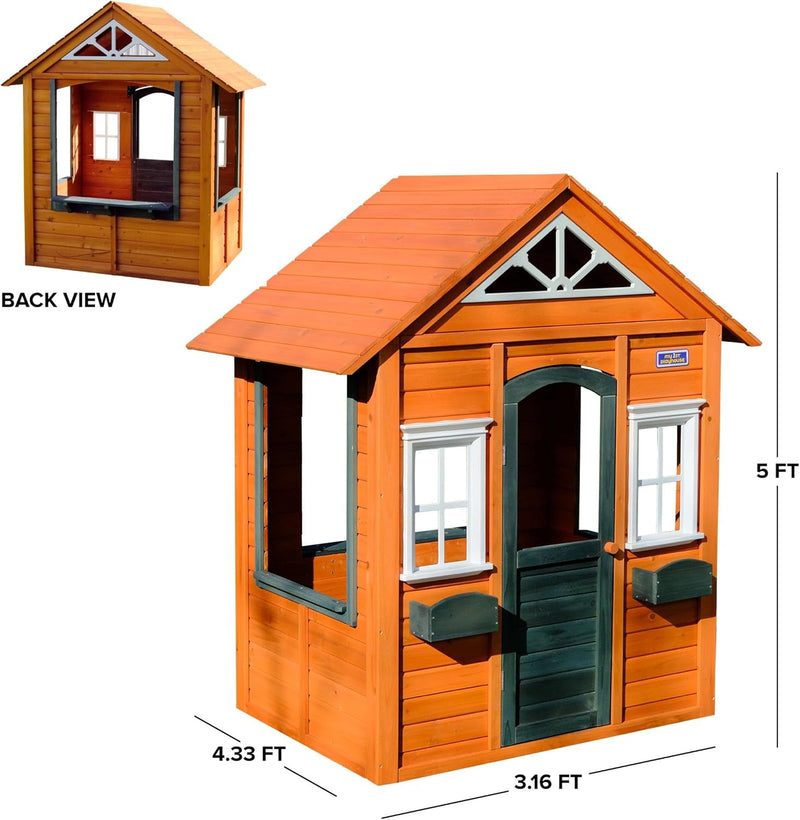 Wooden Playhouse with Door, Open Design, Flowerpots