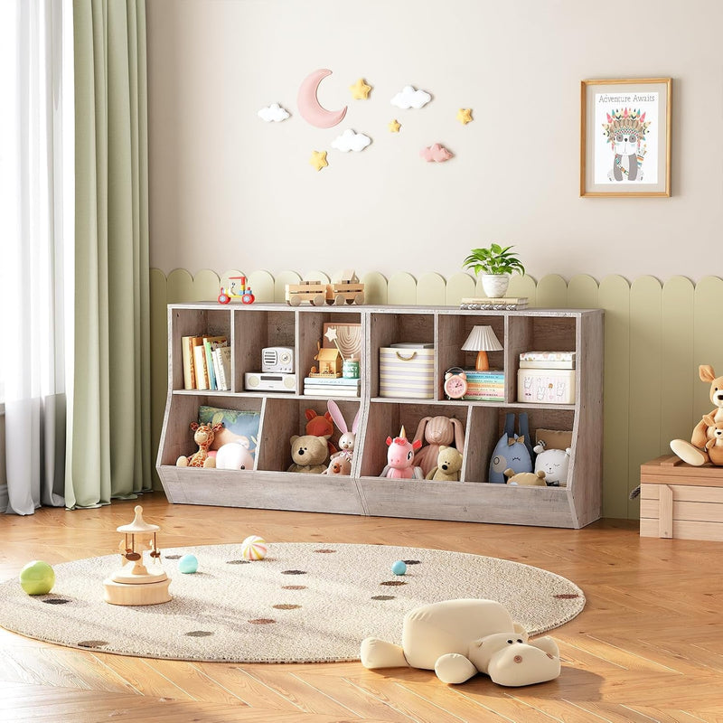 Kids Bookshelf, Bookcase Footboard, Toy Storage Cubby, Children&