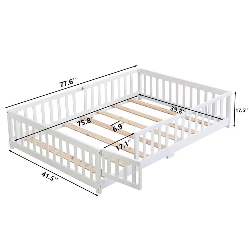 Twin Size Floor Bed With Door,Solid Wood Platform Bed Frame