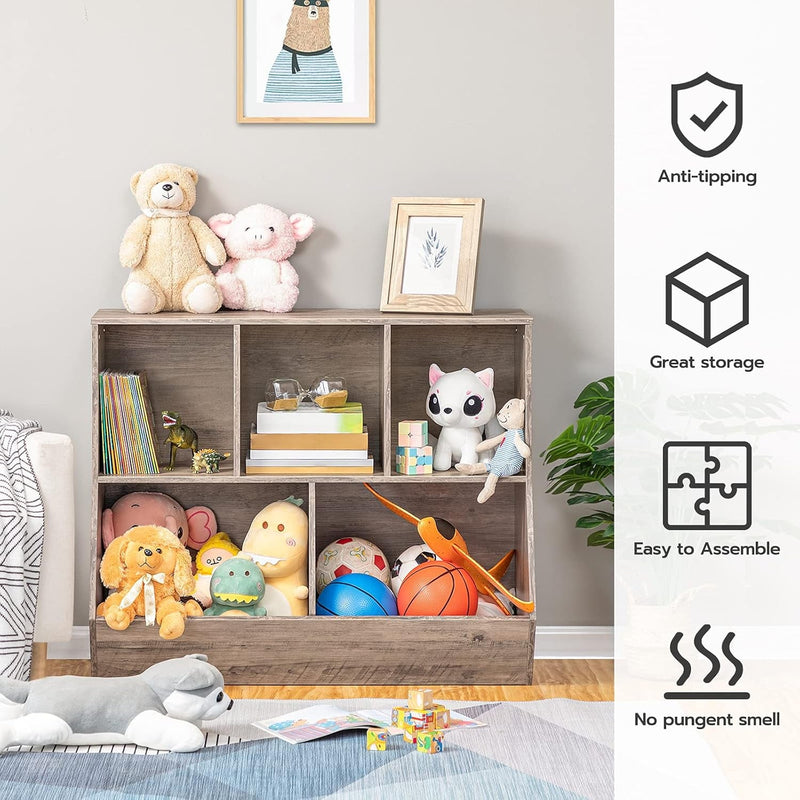 Kids Bookshelf, Bookcase Footboard, Toy Storage Cubby, Children&