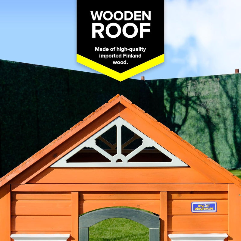 Wooden Playhouse with Door, Open Design, Flowerpots