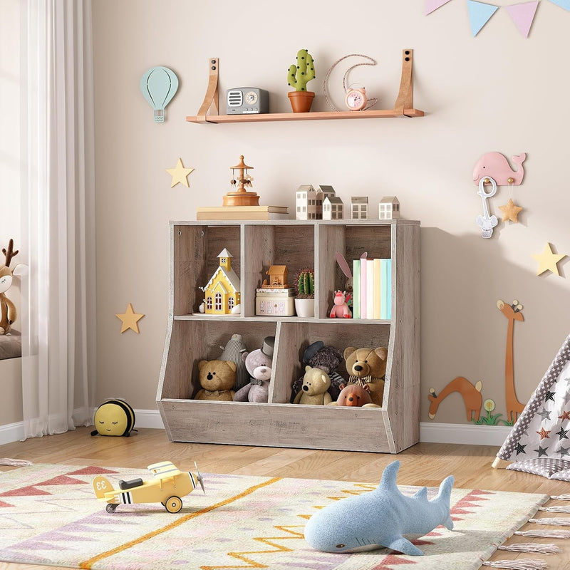 Kids Bookshelf, Bookcase Footboard, Toy Storage Cubby, Children&