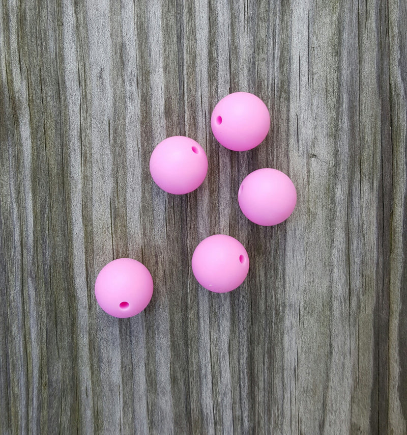 Pink 15mm Round Silicone Beads