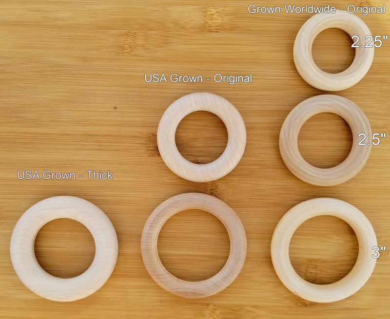 maple wooden teething rings baby safe vegan with organic finish