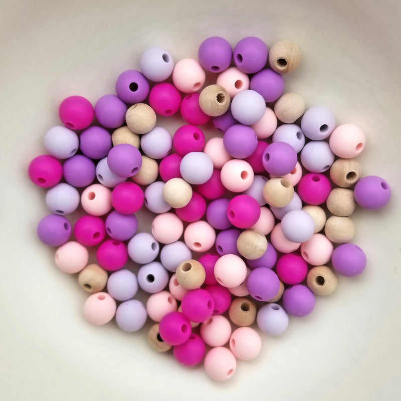 100 Mixed 8mm / 9mm Round Silicone Beads