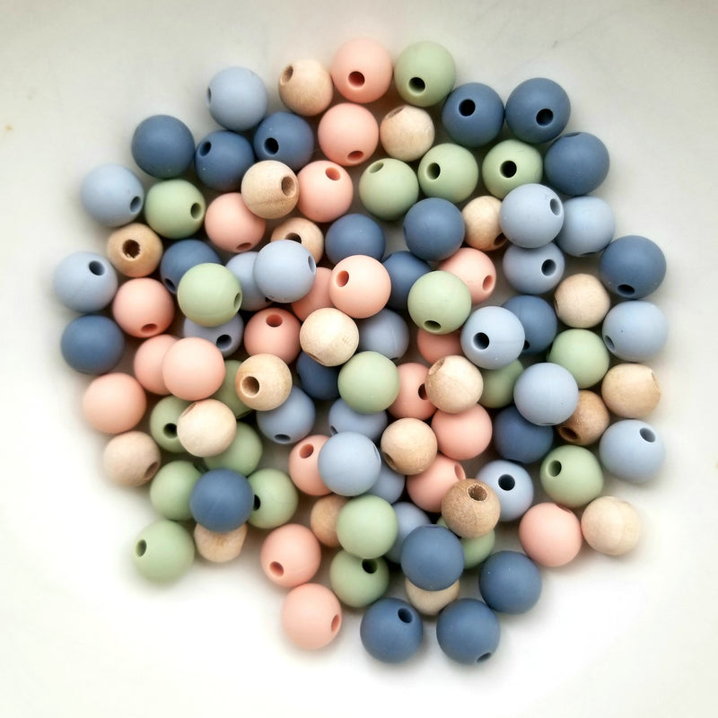 100 Mixed 8mm / 9mm Round Silicone Beads