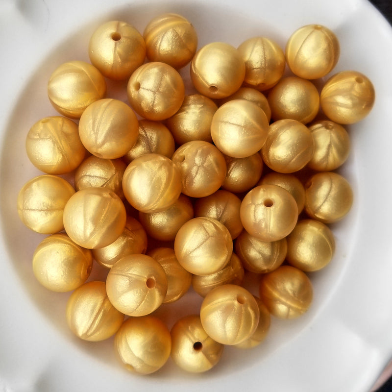 Metallic Gold 15mm Round Silicone Beads