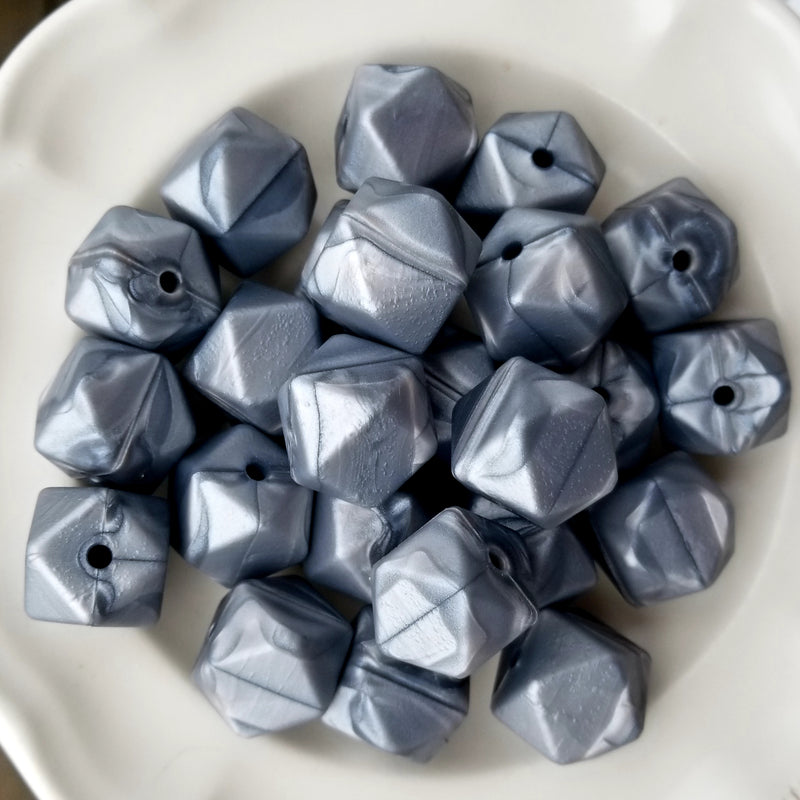 Metallic Silver Silicone Hexagon Beads