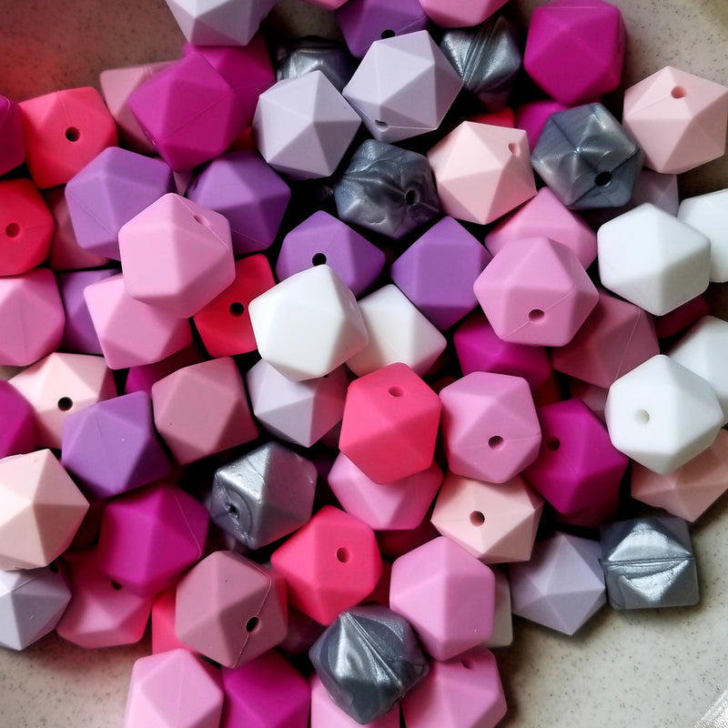100 Mixed 17mm Hexagon Silicone Beads
