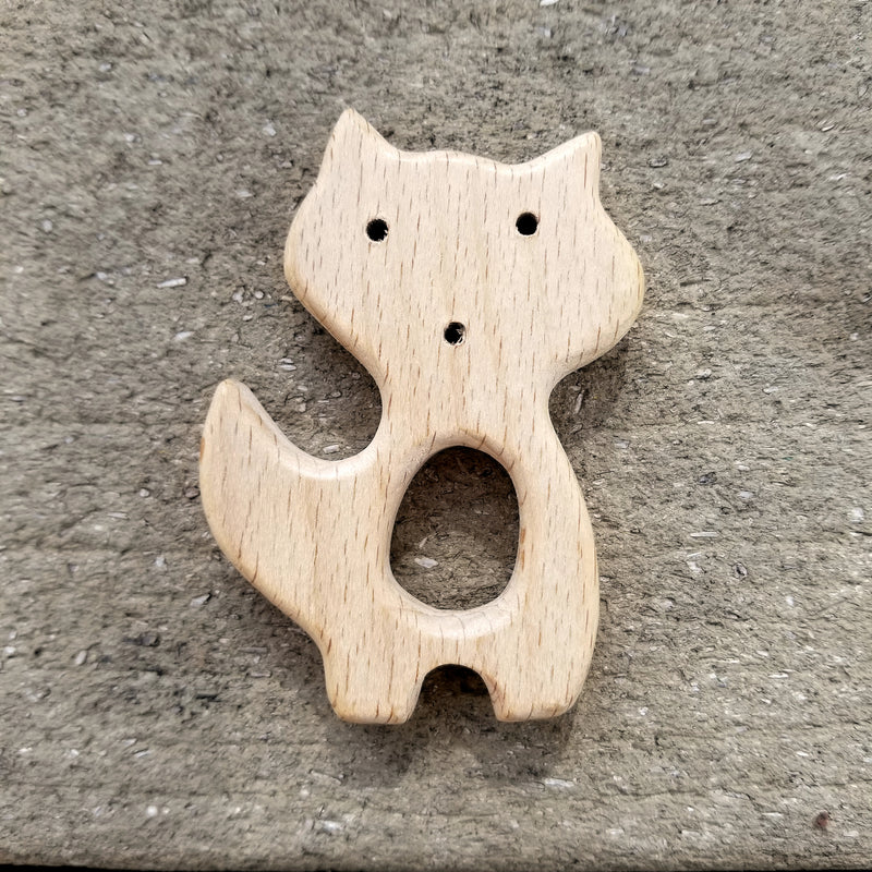 natural wooden fox teething ring animal shape beech hardwood baby safe nontoxic