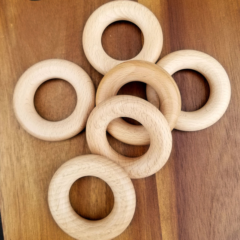 Unfinished Solid Natural Wooden Teething Ring Wood Circle Rings