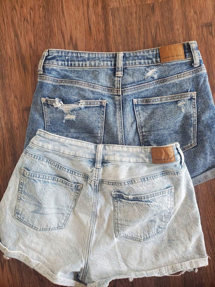 Lot of 2 American Eagle Size 4 Mom Jean Shorts Denim Ripped High Rise Waist