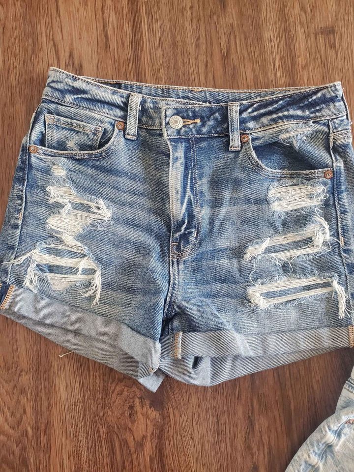 Lot of 2 American Eagle Size 4 Mom Jean Shorts Denim Ripped High Rise Waist