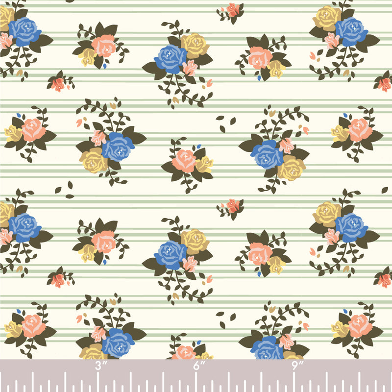 1/2 Yd - Rosette Stripes Organic Cotton Fabric