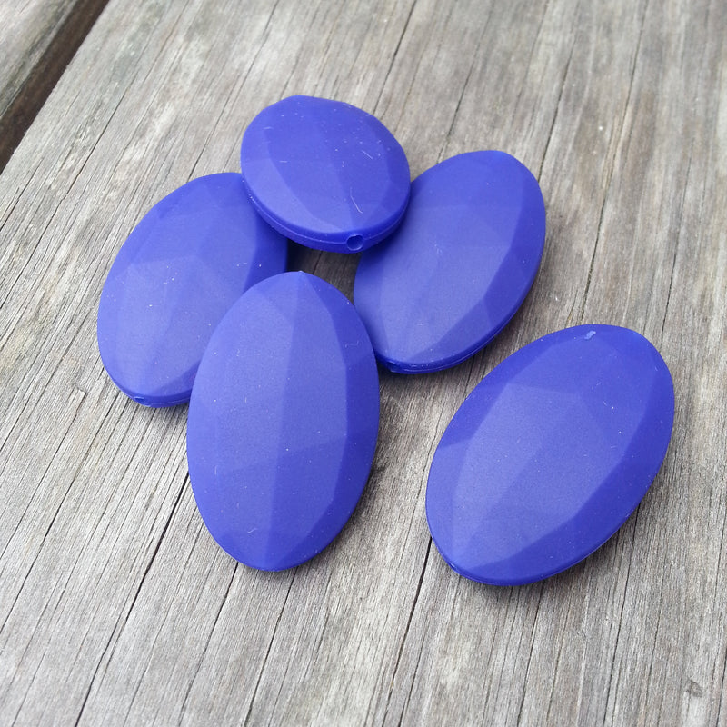 Navy Silicone Flat Oval Beads