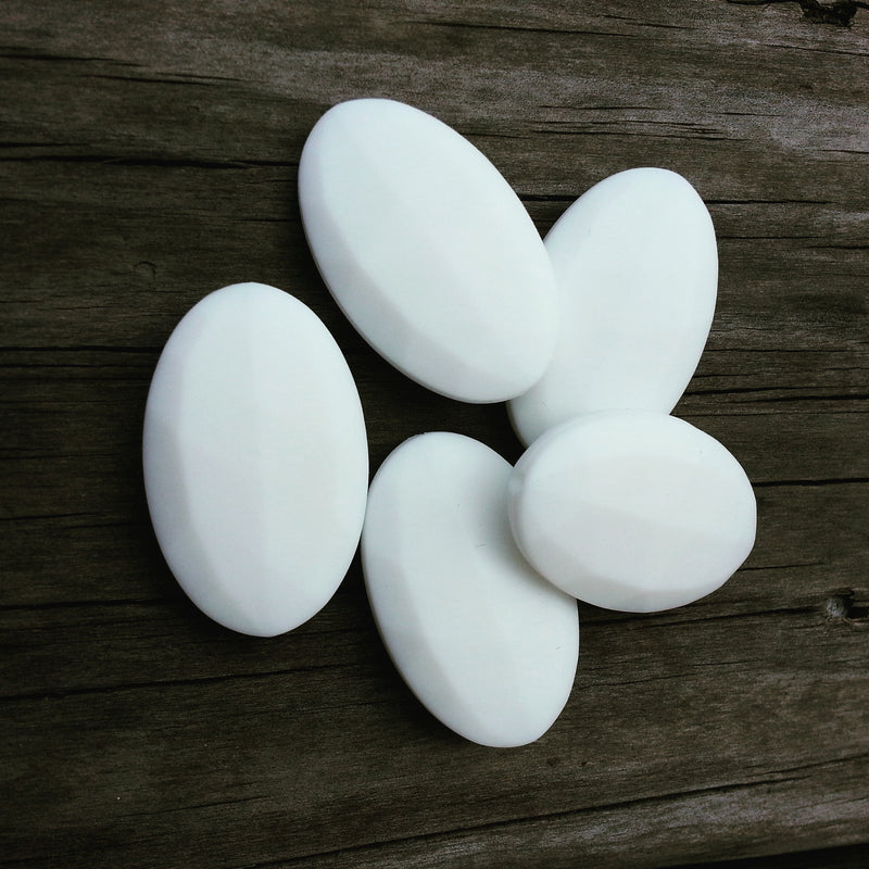 White Silicone Flat Oval Beads