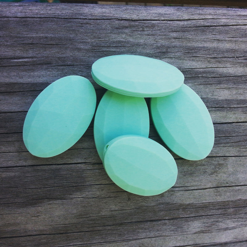 Mint Silicone Flat Oval Beads