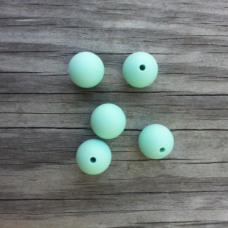 Mint 15mm Round Silicone Beads